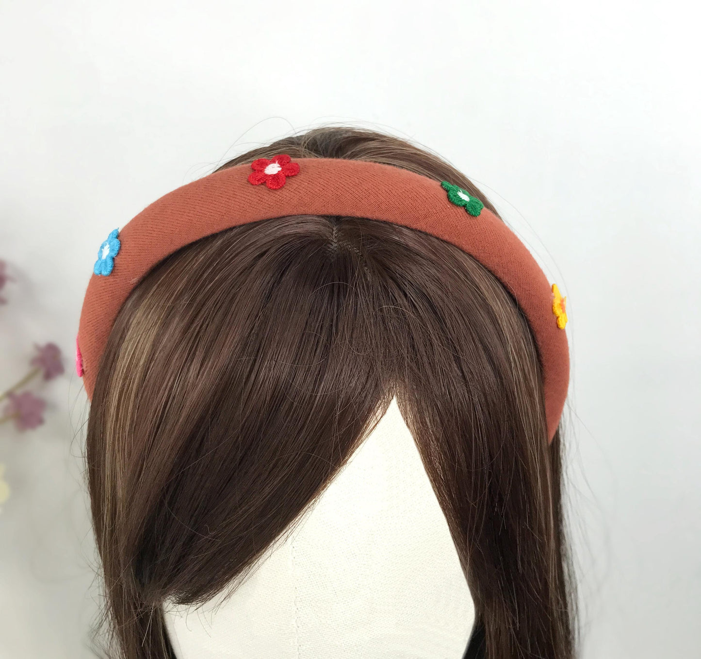 Handmade Burnt Orange Cotton Bright Pink Blue Red Green Yellow Colourful Daisy Floral Flower Statement Headband